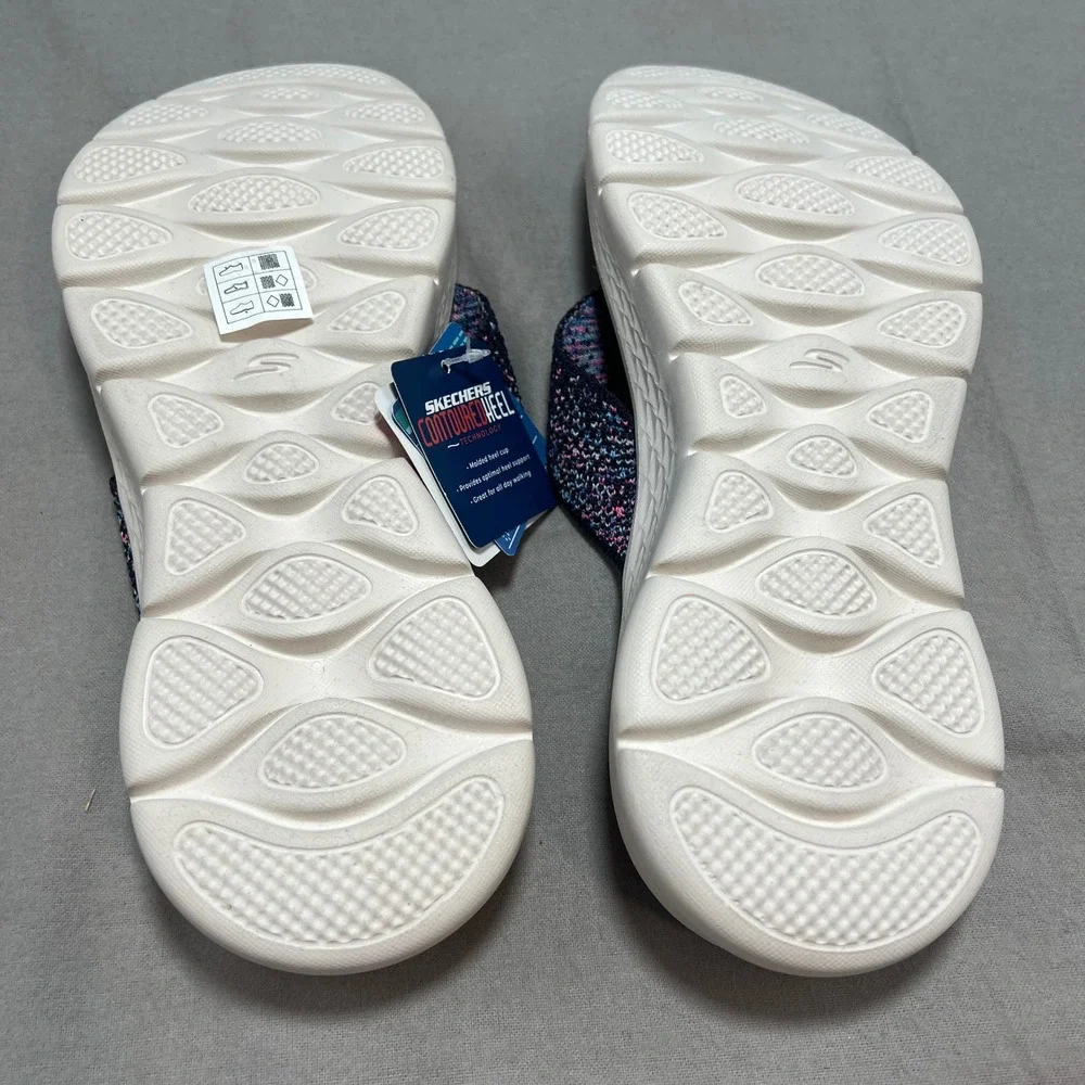 Skechers GoWalk Sandals Navy Multi Knit Thong Flip Flop Comfort Sporty Womens 11